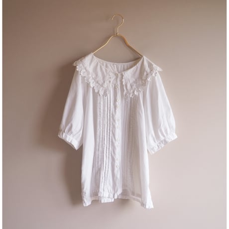 80〜90s lace collar cotton folk blouse