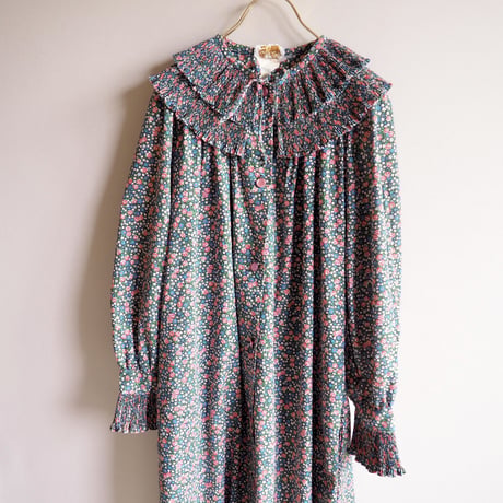 vintage pleated collar floral maxi dress