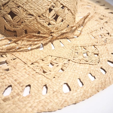 vintage boho raffia wide brimmed hat