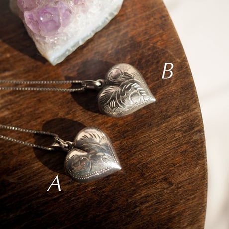 vintage silver925 puffy heart necklace