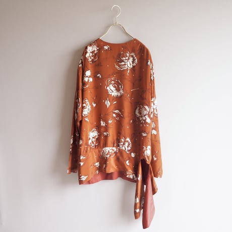 90s terracotta brown floral blouse