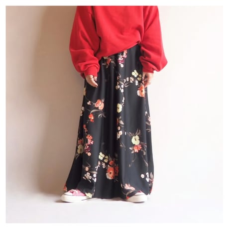 70〜80s floral maxi flare skirt