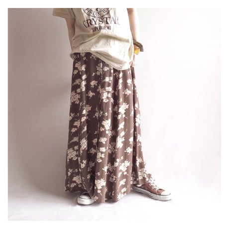 80s viscose floral maxi skirt