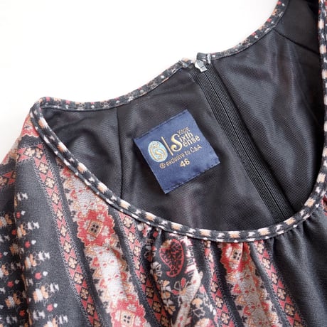 70s s/s scarf print midi dress