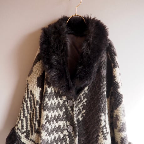 vintage woven abstract poncho coat