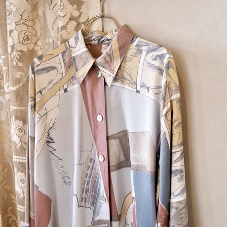 vintage abstract print oversized blouse