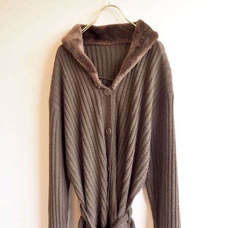 90s faux fur collar rib cardigan