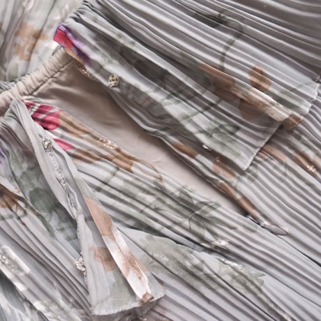 70s semi sheer pleated floral maxi dress