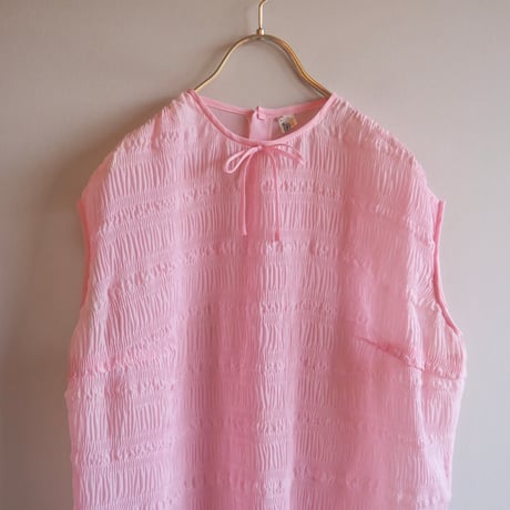 60s "TREVIRA" pleated sleeveless sheer blouse