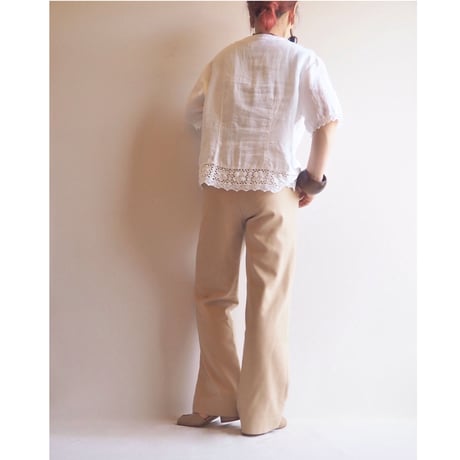 80〜90s folk linen floral crochet blouse