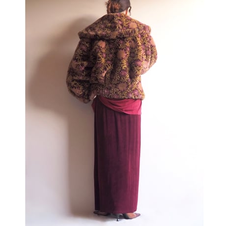 "CREOLA" big collar floral faux fur jacket