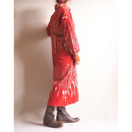 70〜80s "finnwear" floral pile midi dress