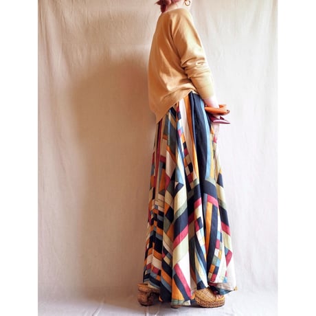 90s abstract mulch color flare skirt
