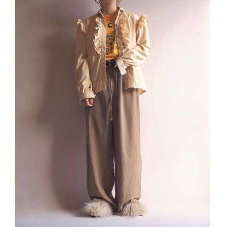 70s〜 pastel yellow ruffle blouse