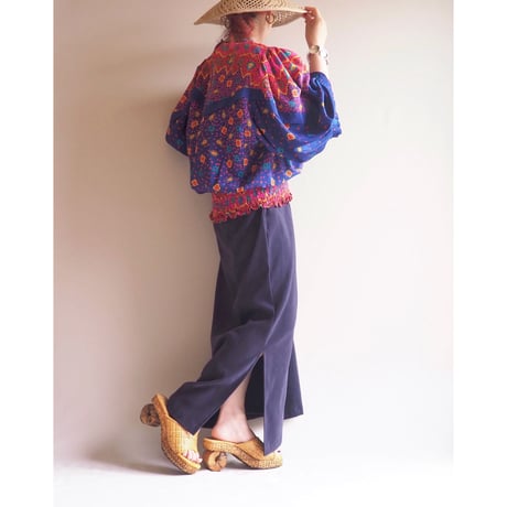 80s "Montage" balloon sleeve abstract design blouse