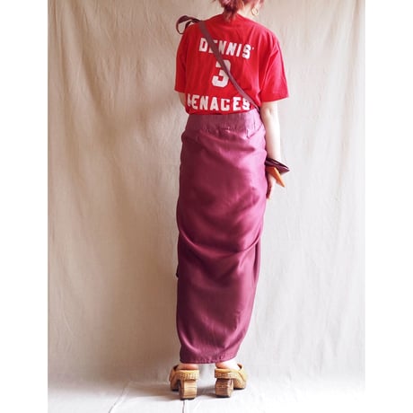 vintage Divine bordeaux satin wrap maxi skirt