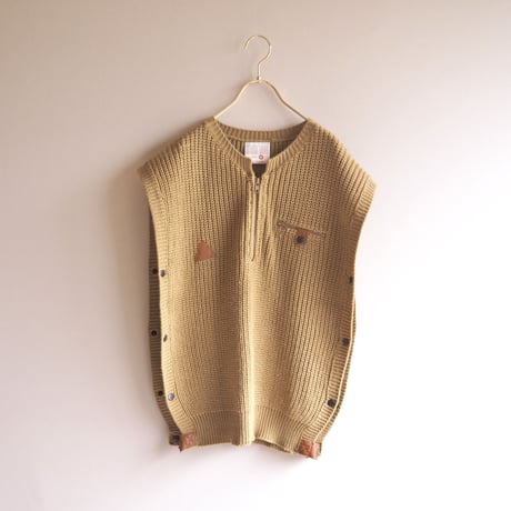 90s knit × leather design poncho vest