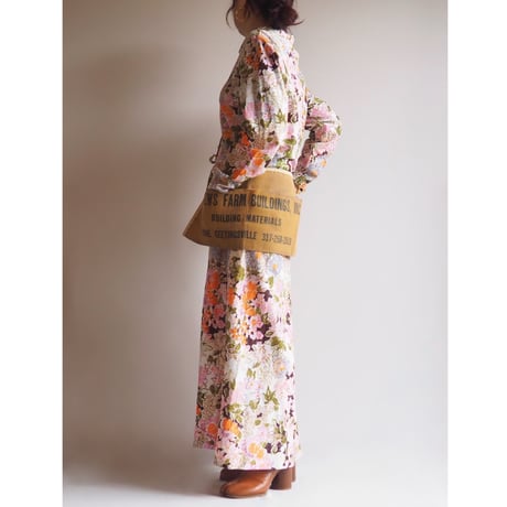 60〜70s "the strollar" floral metallic shirt maxi dress