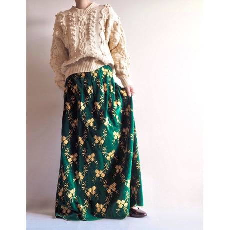 60s velvet floral embroidered maxi skirt