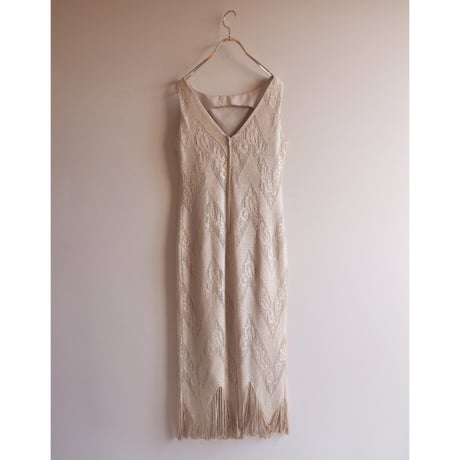 "Nuit" metallic crochet fringe sleeveless maxi dress