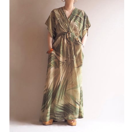 90s〜 leaf print cache coeur maxi dress