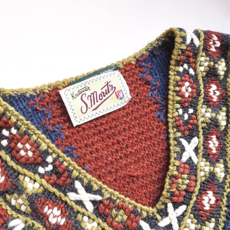 70s wool v-neck oversized design sweater
