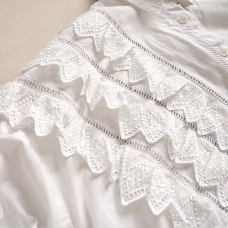 80〜90s folk cotton ruffle blouse