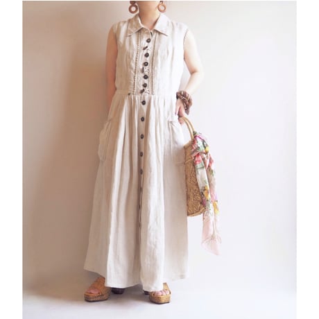 vintage folk linen sleeveless maxi dress