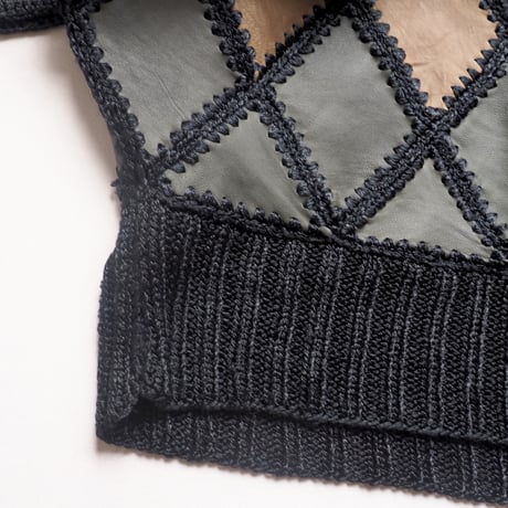 vintage leather × crochet patchwork tops