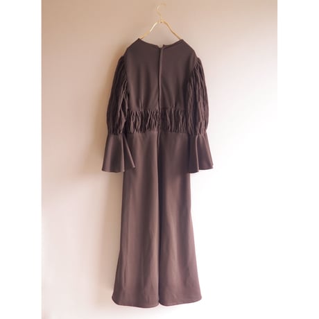 70s brown design sleeve maxi dress