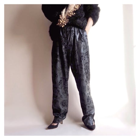90s flocky floral high waist tapered pants
