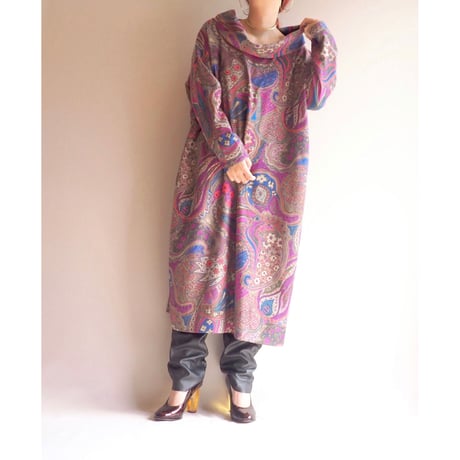 80s floral × paisley oversized design midi dress