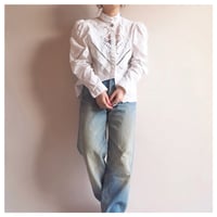 70s〜 puff sleeve cutwork lace folk blouse