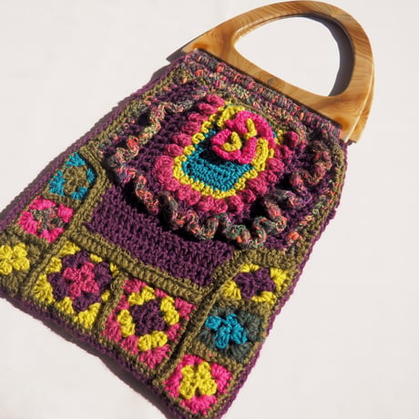 70〜80s plastic handle granny knit bag
