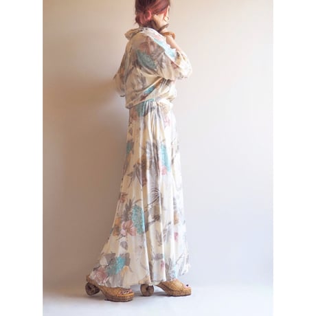 vintage floral semi sheer shirts maxi dress