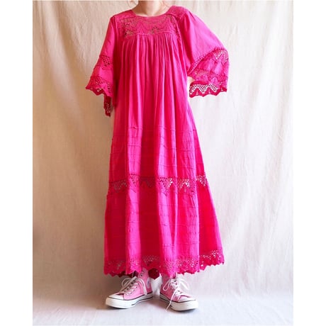 vintage vivid pink gauze maxi dress