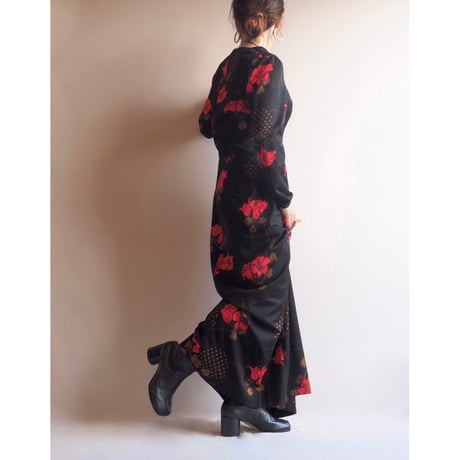 70s〜 floral l/s maxi dress