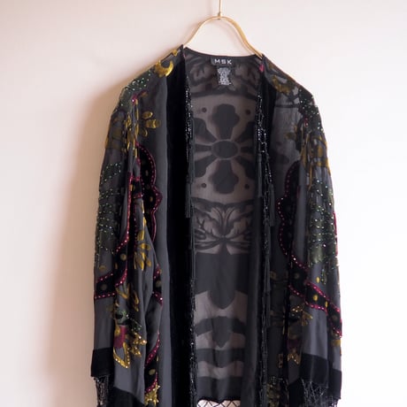 "MSK" floral silk burnout tassel robe