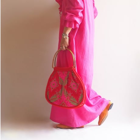 70s bamboo handle tapestry bag