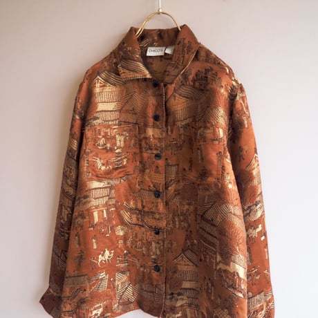 "chico's" copper brocade asian jacket