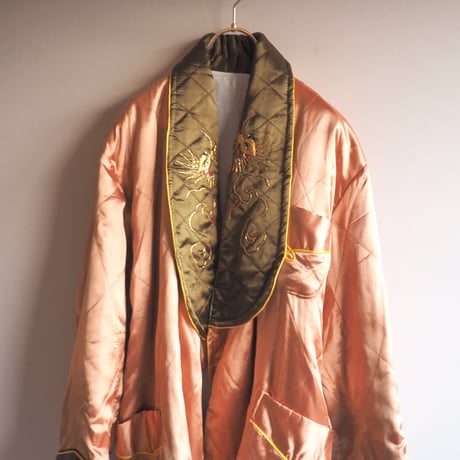 50〜60s chinese embroidered quilt jacket (gold×khaki)