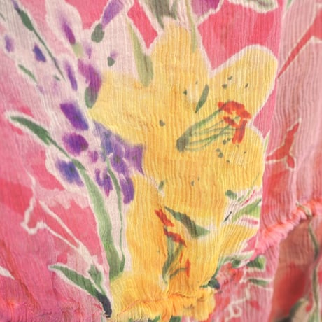 silk pink floral batwing sleeve blouse
