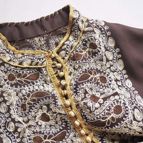 70s brown embroidered kaftan dress