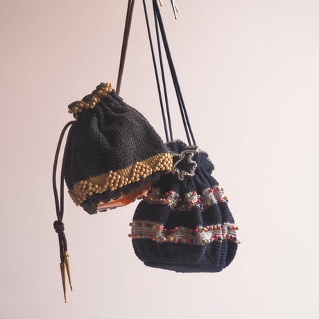 40〜50s wood beads drawstring woven bag