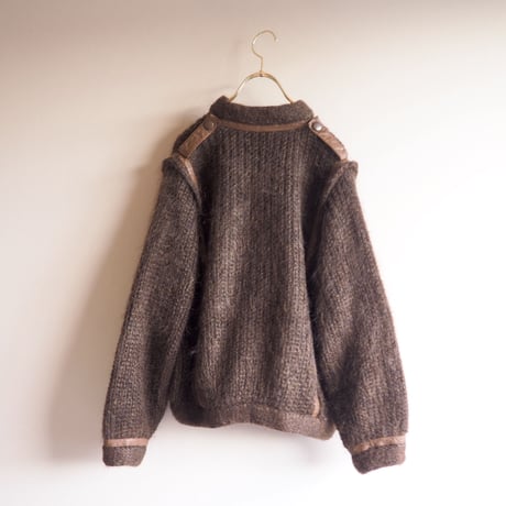 80s made in Italy faux leather×mohair knitted jacket