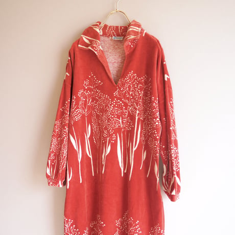 70〜80s "finnwear" floral pile midi dress