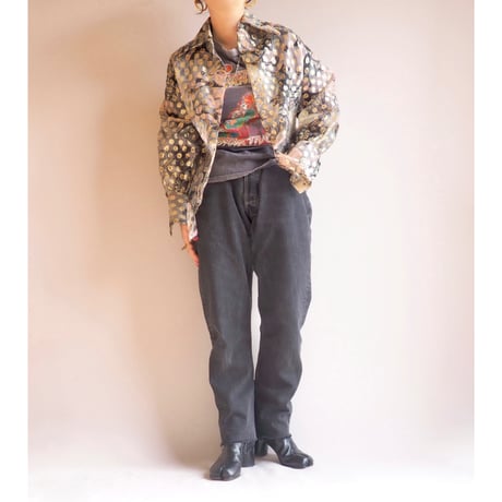 60〜70s "Contessa Monique by Florence Alper" metallic floral blouse