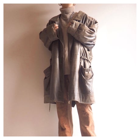 vintage drawstring design leather coat