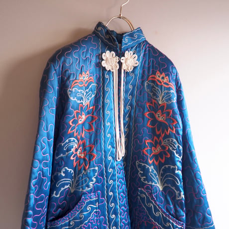 50〜60s chinese embroidered quilt jacket (blue)
