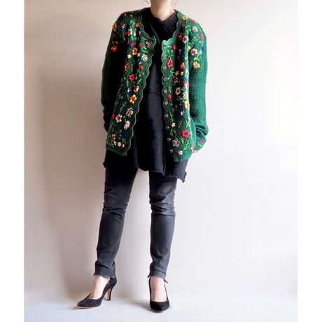 "ALPIN" floral embroidered scallop cardigan